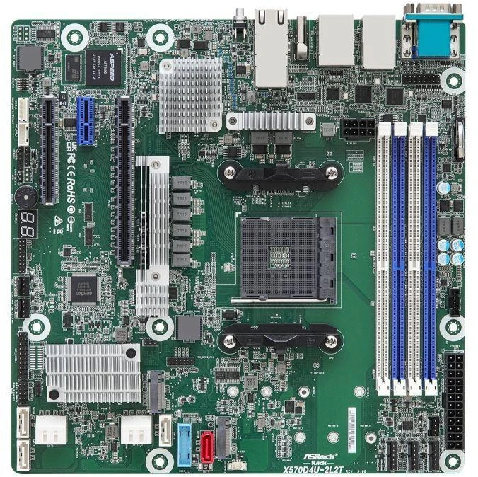 ASRock X570D4U-2L2T/BCM pagrindinė plokštė 1x AM4 AMD Ryzen X570 (4xDIMM, SATA, 2xM.2, 2xGbE, 2x10GbE, IPMI)