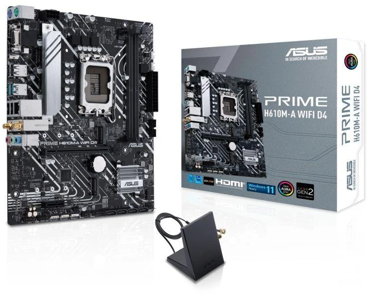 Ausinės Asus | Pagrindinė plokštė H610M-A WIFI D4 | „Intel“ procesorių šeima | Procesoriaus lizdas LGA1700 | DDR4 atmintis | Atminties lizdai 2 | Palaikomos kietojo disko sąsajos SATA, M.2 | SATA prievadų skaičius: 4 | Lustų rinkinys Intel H610 | Formos faktorius
