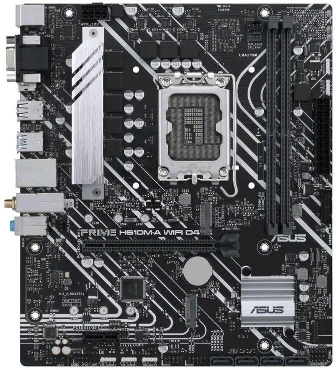 Asus | Pagrindinė plokštė H610M-A WIFI D4 | „Intel“ procesorių šeima | Procesoriaus lizdas LGA1700 | DDR4 atmintis | Atminties lizdai 2 | Palaikomos kietojo disko sąsajos SATA, M.2 | SATA prievadų skaičius: 4 | Lustų rinkinys Intel H610 | Formos faktorius