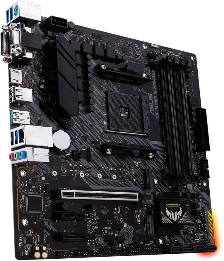 Pagrindinė plokštė Asus | TUF GAMING A520M-PLUS | Procesorių šeima AMD | Procesoriaus lizdas AM4 | DDR4 | Atminties lizdai 4 | Palaikomos standžiojo disko sąsajos SATA, M.2 | SATA jungčių skaičius 4 | Lustų rinkinys AMD A520 | Mikro ATX