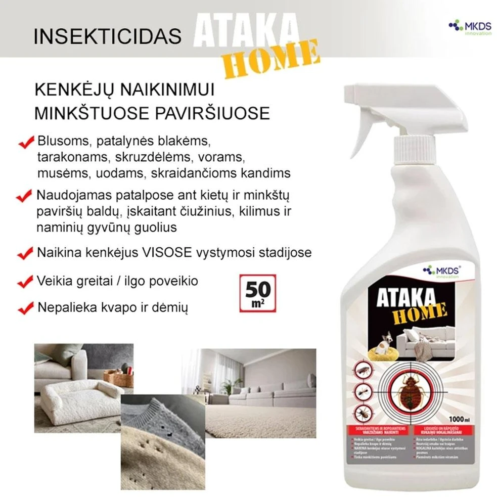Mkds Ataka HOME insekticidas vabzdžių naikinimui kilimuose, čiužiniuose, 1L
