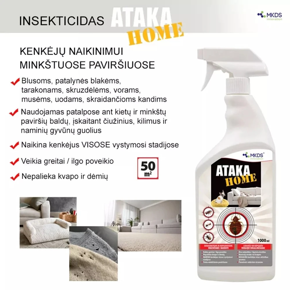 Mkds Ataka HOME insekticidas vabzdžių naikinimui kilimuose, čiužiniuose, 1L