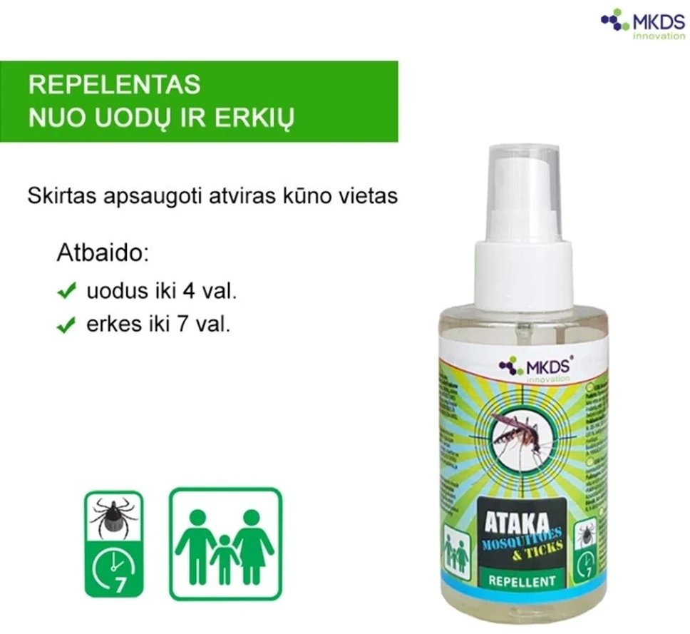 ATAKA Mosquitoes & Ticks – repelentas nuo uodų ir erkių, 100 ml