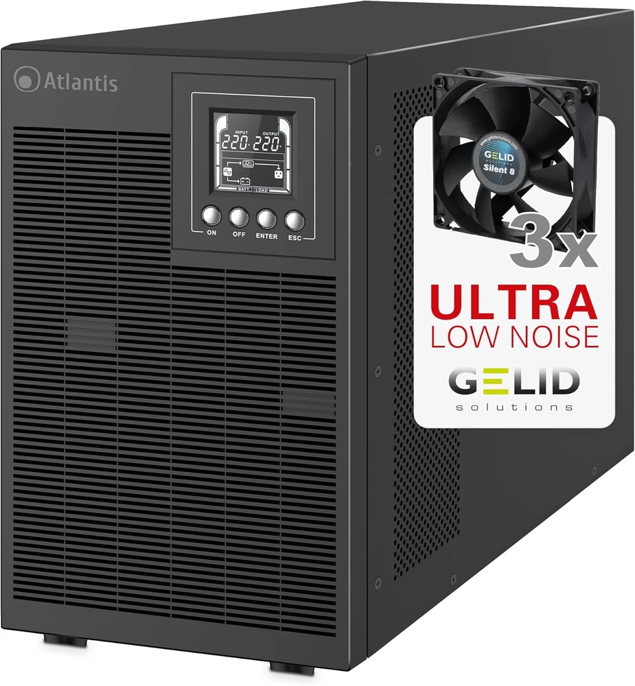 Atlantis UPS maitinimo šaltinis Online 3000 VA, 2100 W, metaliniame korpuse, žemas triukšmo lygis, 4 IEC, USB, LCD, A03-OP3002XLN