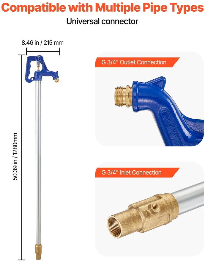 VEVOR Atsparus šalčiui lauko hidrantai, 1280 mm kiemo čiaupas