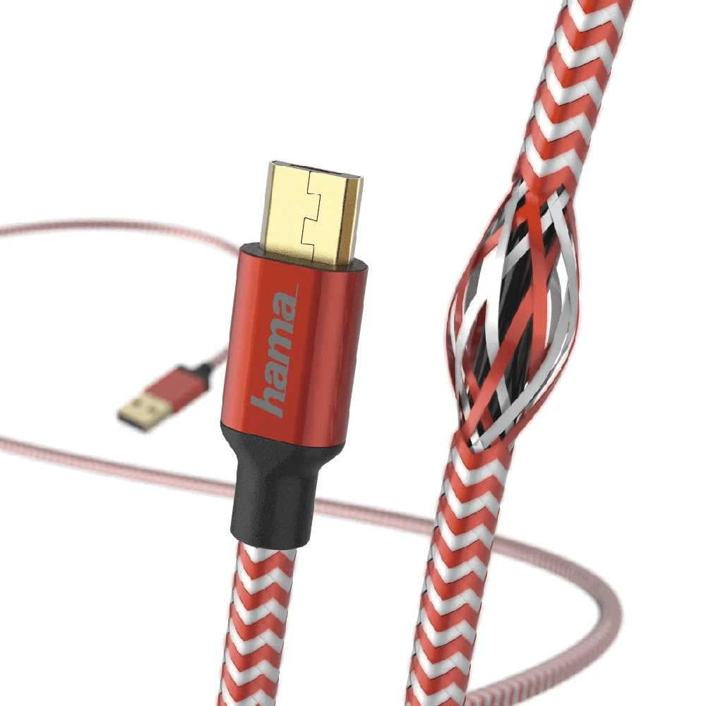 HAMA atspindintis įkrovimo/duomenų kabelis Micro-USB 1,5 m raudonas