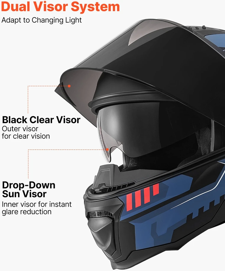 Atverčiamas motociklininko šalmas VEVOR V-80, M dydis