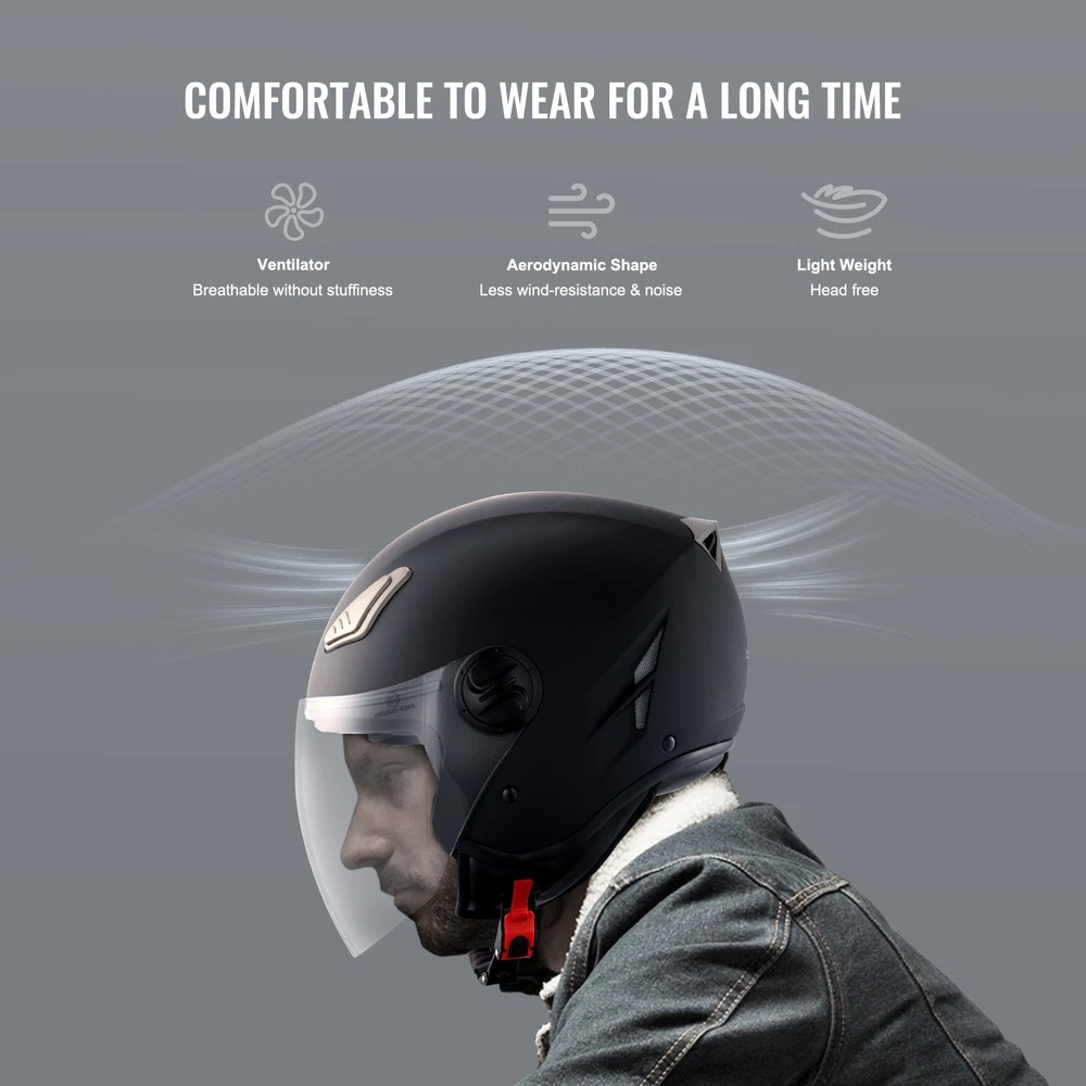 VEVOR 3/4 motociklininko šalmas su „Bluetooth“ lizdu