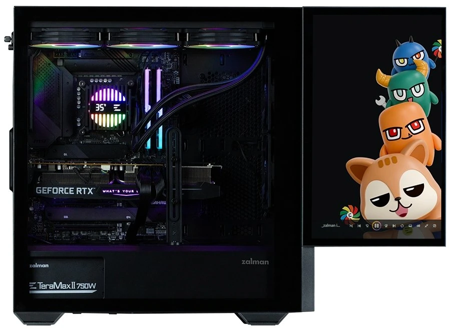 ATX kompiuterio korpusas su 15,6 colio ekranu Zalman Z10 DS, 1 × 120 mm ARGB ventiliatorius, juodas