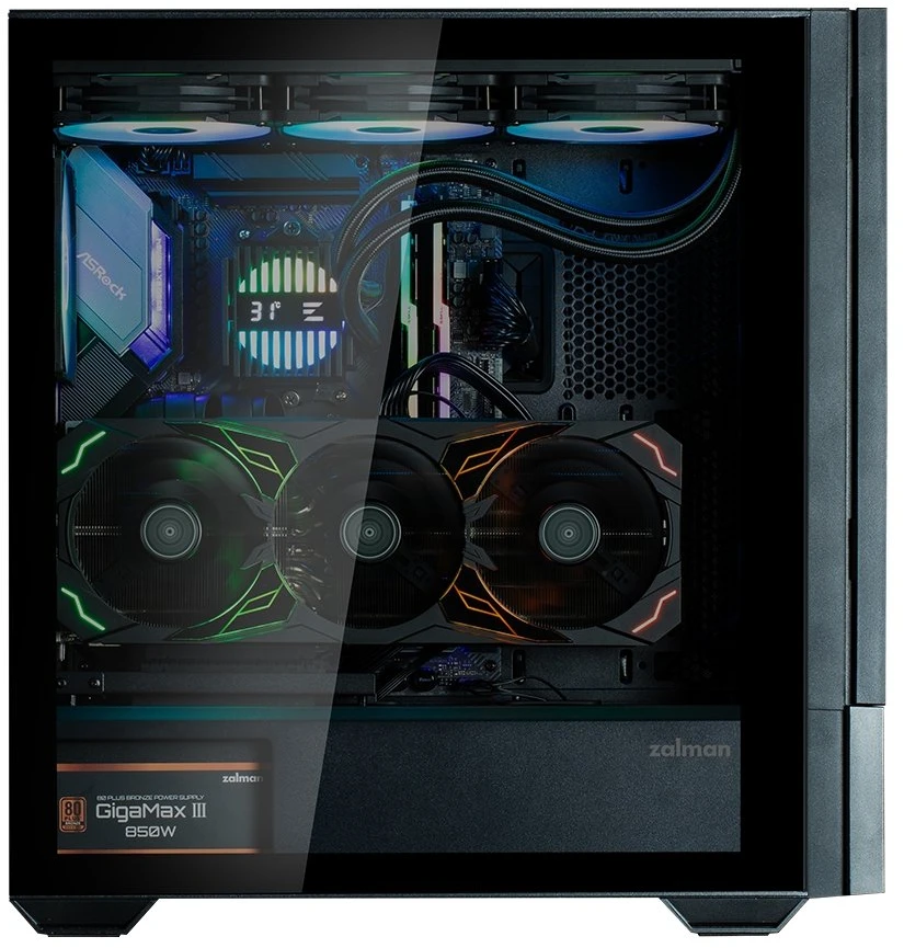 ATX kompiuterio korpusas su 15,6 colio ekranu Zalman Z10 DS, 1 × 120 mm ARGB ventiliatorius, juodas