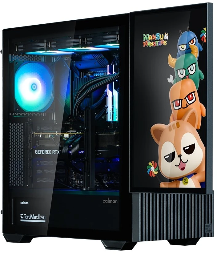 ATX kompiuterio korpusas su 15,6 colio ekranu Zalman Z10 DS, 1 × 120 mm ARGB ventiliatorius, juodas