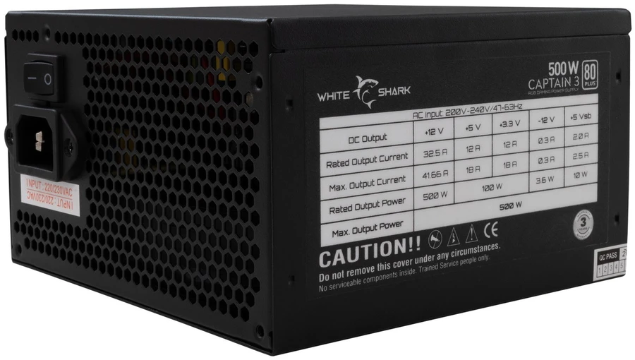 White shark ATX maitinimo blokas su RGB apšvietimu Baltas Shark CAPTAIN 3, 500 W, juodas