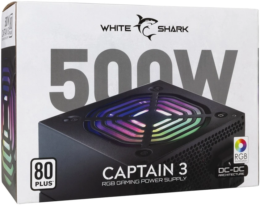 White shark ATX maitinimo blokas su RGB apšvietimu Baltas Shark CAPTAIN 3, 500 W, juodas