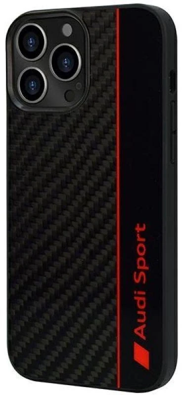 Audi Carbon Fiber Stripe Apple iPhone 13 Pro Max 6.7″ juodos spalvos kietas dėklas AUS-TPUPCIP13 PM-R8/D1-BK