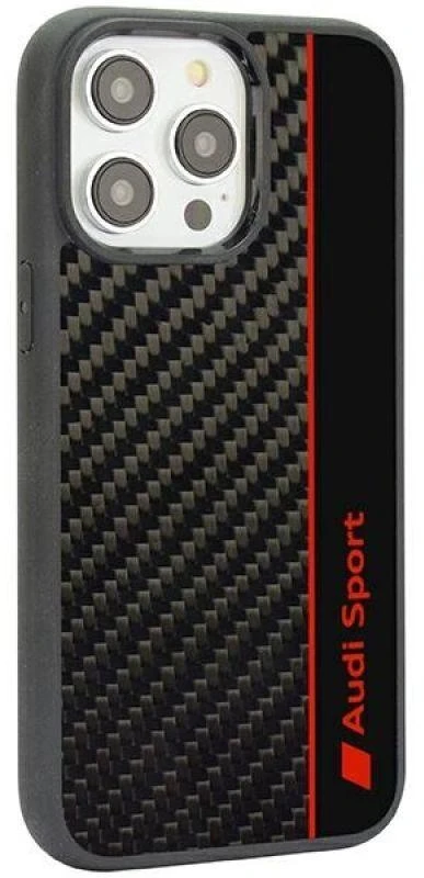 Audi Carbon Fiber Stripe Apple iPhone 14 Pro 6.1″ juodos spalvos kietas dėklas AUS-TPUPCIP14P-R8/D1-BK