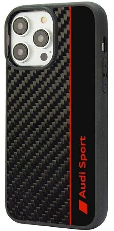 Audi Carbon Fiber Stripe Apple iPhone 14 Pro 6.1″ juodos spalvos kietas dėklas AUS-TPUPCIP14P-R8/D1-BK