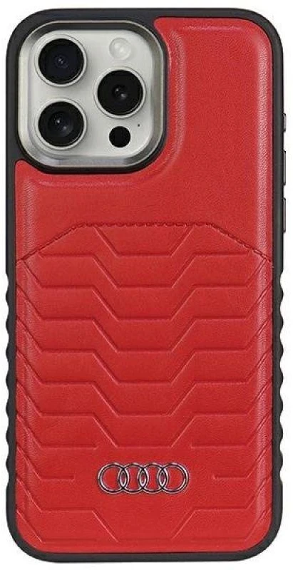 Audi Synthetic Leather MagSafe Apple iPhone 15 Pro Max 6.7″ red kietas dėklas AU-TPUPCMIP15PM-GT/D3-RD