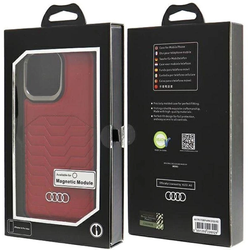Audi Synthetic Leather MagSafe Apple iPhone 14 Pro Max 6.7″ red kietas dėklas AU-TPUPCMIP14PM-GT/D3-RD