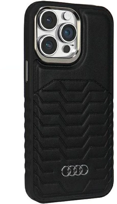 Audi Synthetic Leather MagSafe Apple iPhone 15 Pro Max 6.7″ juodos spalvos kietas dėklas AU-TPUPCMIP15PM-GT/D3-BK
