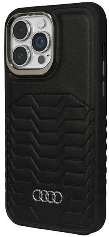 Audi Synthetic Leather MagSafe Apple iPhone 15 Pro Max 6.7″ juodos spalvos kietas dėklas AU-TPUPCMIP15PM-GT/D3-BK