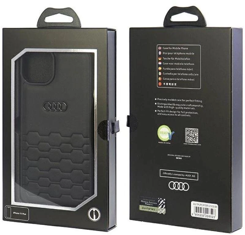 Audi dėklas, skirtas iPhone 15 Plus 6,7 juodas GT Synthetic odinis