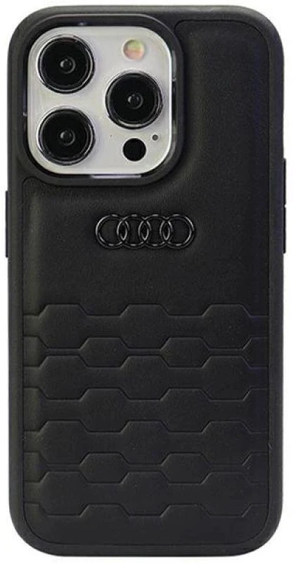 Audi GT Synthetic Leather Apple iPhone 15 Pro 6.1″ juodos spalvos kietas dėklas AU-TPUPCIP15P-GT/D2-BK