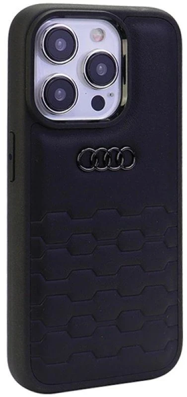 Audi GT Synthetic Leather Apple iPhone 15 Pro 6.1″ juodos spalvos kietas dėklas AU-TPUPCIP15P-GT/D2-BK