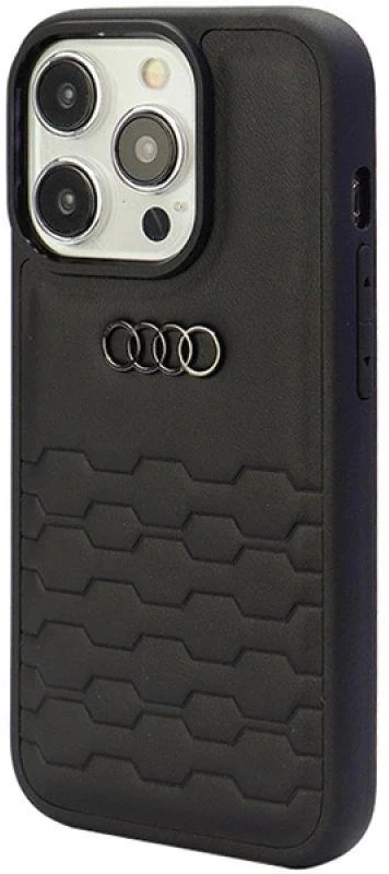 Audi GT Synthetic Leather Apple iPhone 15 Pro 6.1″ juodos spalvos kietas dėklas AU-TPUPCIP15P-GT/D2-BK