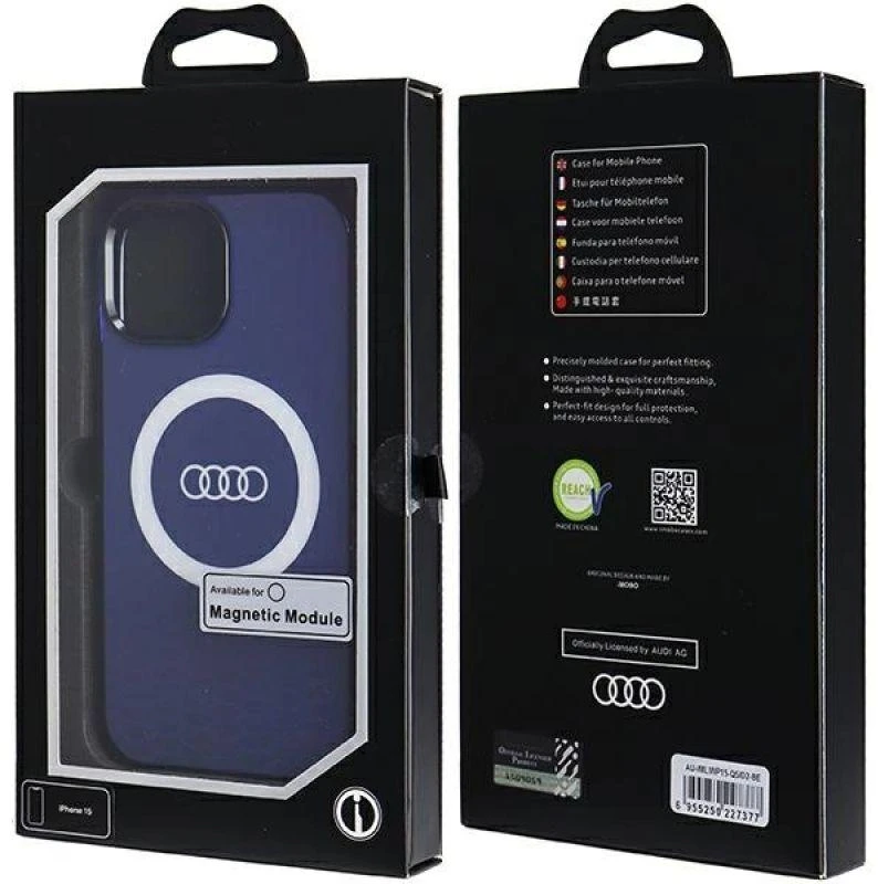 Audi IML Big Logo MagSafe Dėklas Apple iPhone 15 / 14 / 13 6.1″ mėlynos spalvos hardcase AU-IMLMIP15-Q5/D