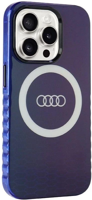Audi IML Big Logo MagSafe Dėklas Apple iPhone 15 Pro 6.1″ mėlynos spalvos hardcase AU-IMLMIP15P-Q5/D2-BE