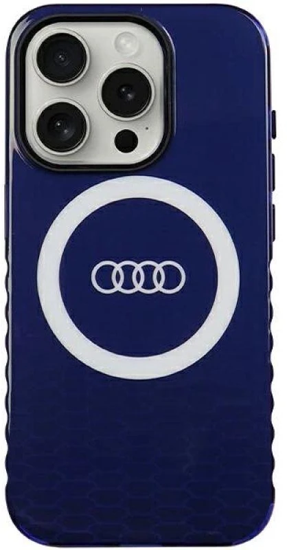 Audi IML Big Logo MagSafe Dėklas Apple iPhone 15 Pro 6.1″ mėlynos spalvos hardcase AU-IMLMIP15P-Q5/D2-BE
