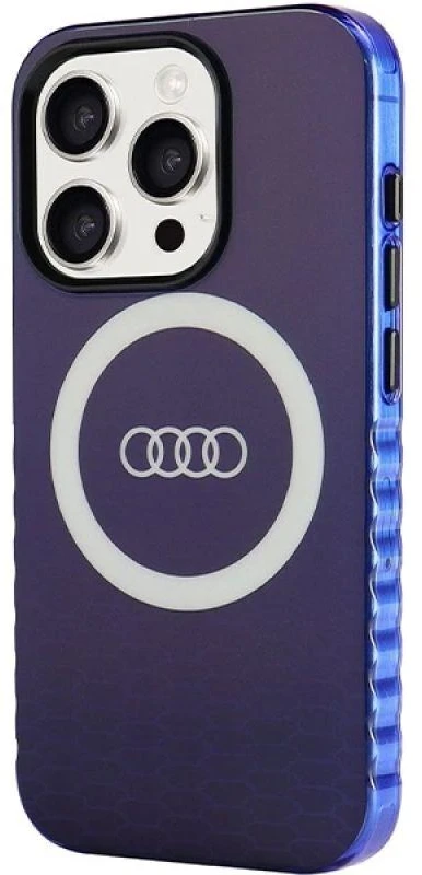 Audi IML Big Logo MagSafe Dėklas Apple iPhone 15 Pro 6.1″ mėlynos spalvos hardcase AU-IMLMIP15P-Q5/D2-BE