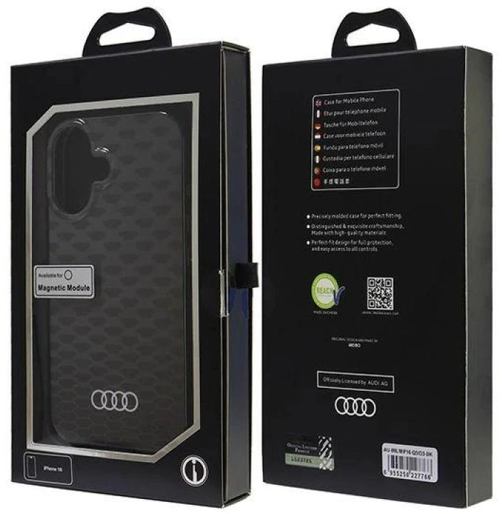 Audi IML Stitching Pattern MagSafe Apple iPhone 16 6.1″ juodos spalvos kietas dėklas AU-IMLMIP16-Q5/D3-BK