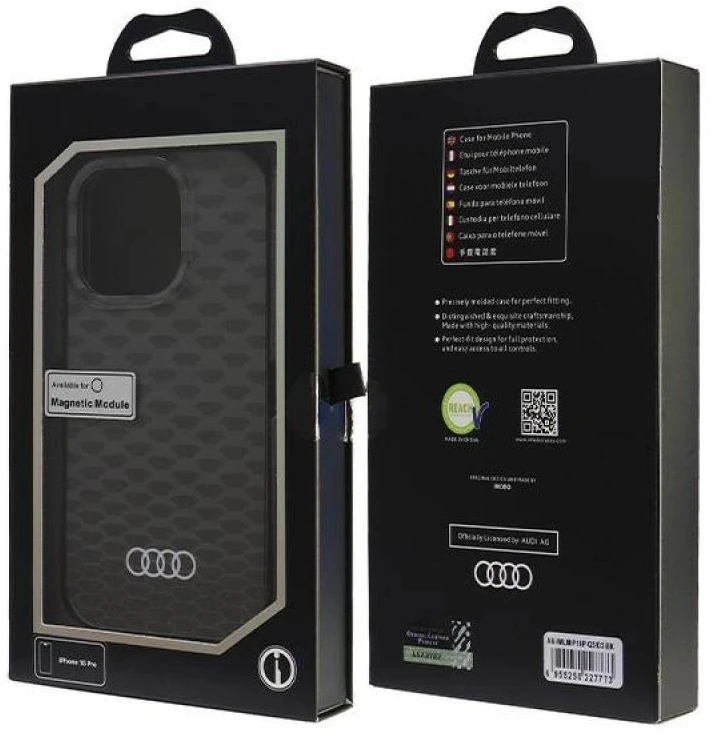 Audi IML Stitching Pattern MagSafe Apple iPhone 16 Pro 6.3″ juodos spalvos kietas dėklas AU-IMLMIP16P-Q5/D3-BK