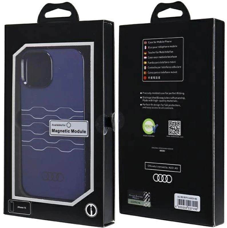 Audi IML MagSafe Dėklas Apple iPhone 15 / 14 / 13 6.1″ mėlynos spalvos hardcase AU-IMLMIP15-A6/D3-BE