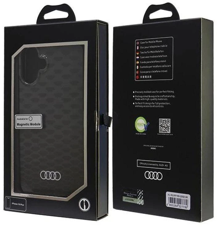 Audi IML Stitching Pattern MagSafe Apple iPhone 16 Plus 6.7″ juodos spalvos kietas dėklas AU-IMLMIP16M-Q5/D3-BK
