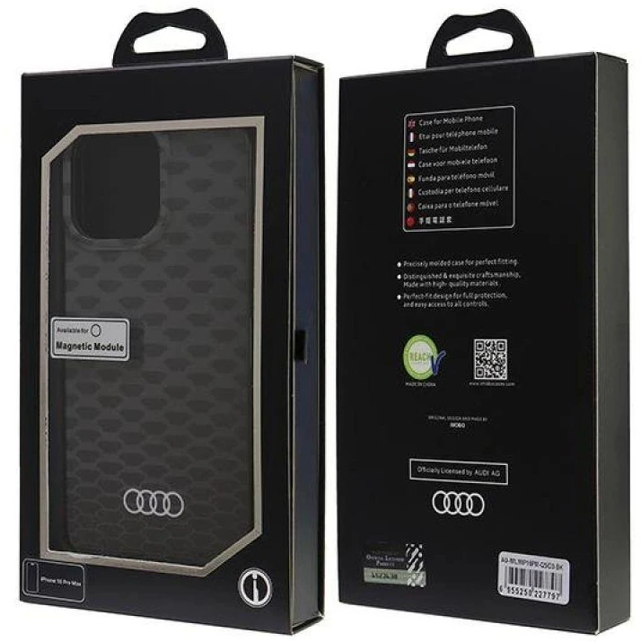 Audi IML Stitching Pattern MagSafe Apple iPhone 16 Pro Max 6.9″ juodos spalvos kietas dėklas AU-IMLMIP16PM-Q5/D3-BK