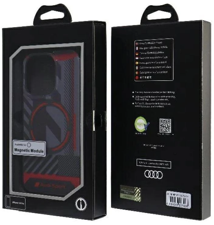 Audi IML Sport MagSafe dėklas Apple iPhone 14 Pro 6.1″ juodos spalvos hardcase AU-IMLMIP14P-RSQ/D2-BK