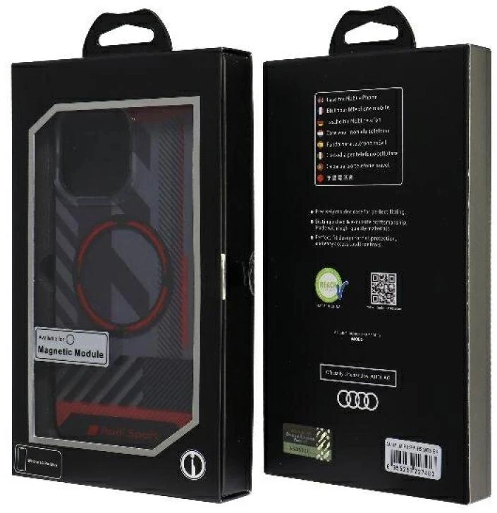 Audi IML Sport MagSafe dėklas Apple iPhone 14 Pro Max 6.7″ juodos spalvos hardcase AU-IMLMIP14PM-RSQ/D2-BK