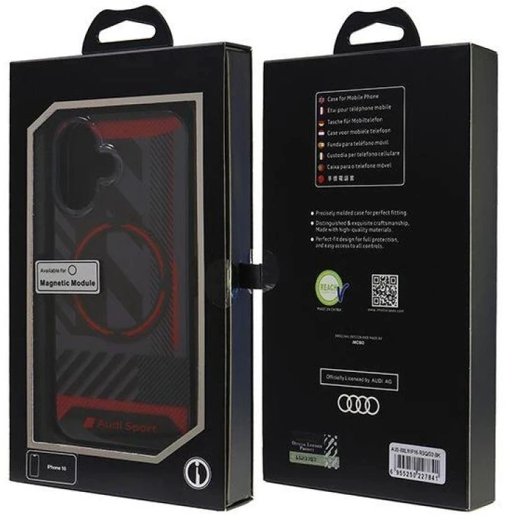 Audi IML Sport MagSafe Apple iPhone 16 6.1″ juodos spalvos kietas dėklas AUS-IMLMIP16-RSQ/D2-BK
