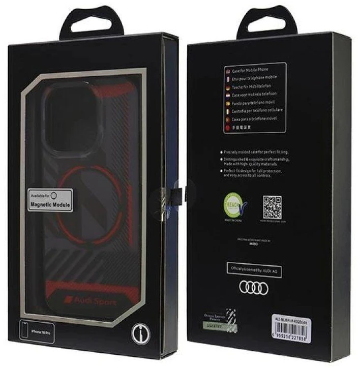 Audi IML Sport MagSafe Apple iPhone 16 Pro 6.3″ juodos spalvos kietas dėklas AUS-IMLMIP16P-RSQ/D2-BK