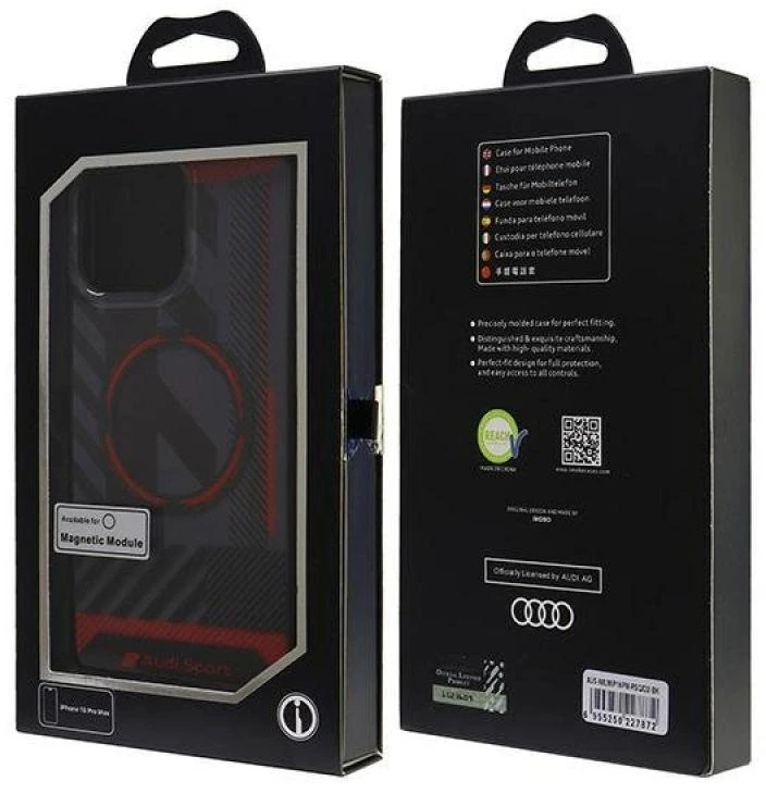 Audi IML Sport MagSafe Apple iPhone 16 Pro Max 6.9″ juodos spalvos kietas dėklas AUS-IMLMIP16PM-RSQ/D2-BK