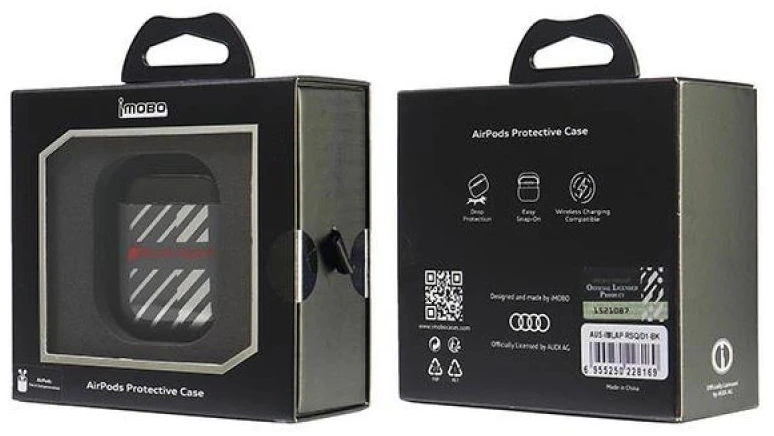 Audi IML Sport AirPods 1/2 dėklas juodos spalvos AUS-IMLAP-RSQ/D1-BK