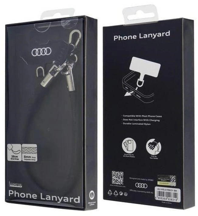 Audi virvelė telefonui 28cm 8mm juodos spalvos AU-HSL8-R8/D1-BK