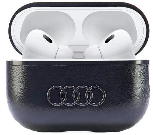 Audi Leather Big Logo AirPods Pro 2 dėklas juodos spalvos AU-APP2-GT/D3-BK