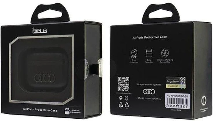 Audi Leather Big Logo AirPods Pro 2 dėklas juodos spalvos AU-APP2-GT/D3-BK