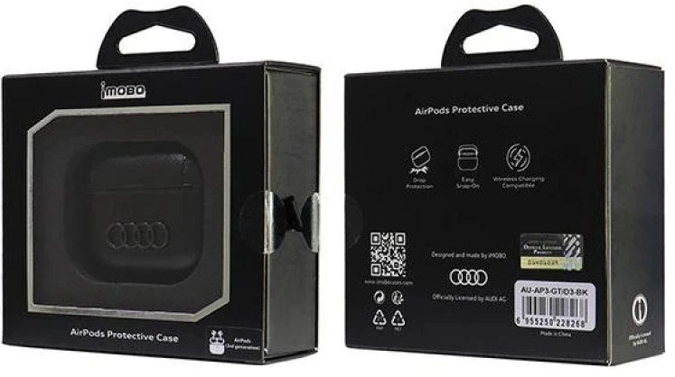 Audi Leather Big Logo AirPods 3 dėklas juodos spalvos AU-AP3-GT/D3-BK