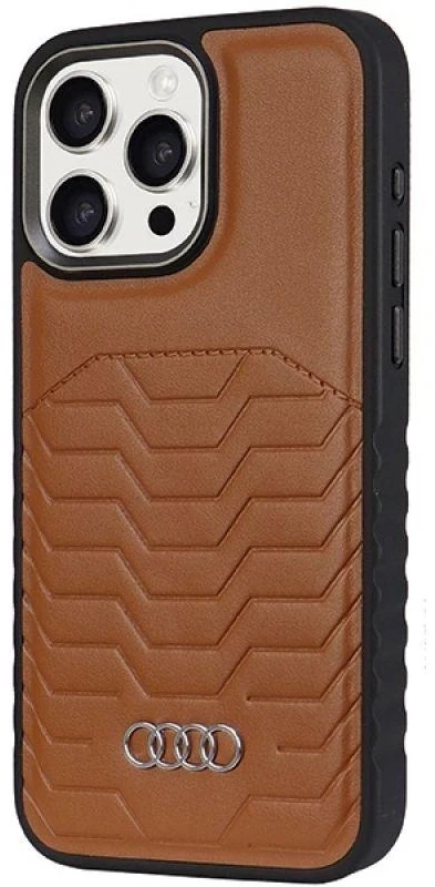 Audi Synthetic Leather MagSafe Apple iPhone 14 Pro 6.1″ rudos spalvos kietas dėklas AU-TPUPCMIP14P-GT/D3-BN