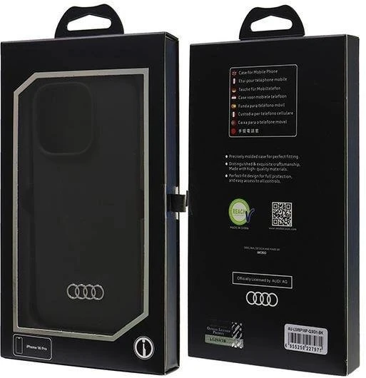 Audi silikoninis dėklas iPhone 16 Pro 6.3″ juodos spalvos kietas dėklas AU-LSRIP16P-Q3/D1-BK