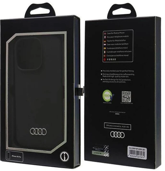 Audi Silicone Dėklas Apple iPhone 16 Pro 6.3″ juodos spalvos kietas dėklas AU-LSRIP16P-Q3/D1-BK